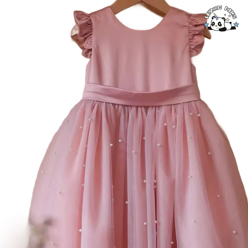 LEZONKIDS - Factory Customized Soft and Comfortable Fabric Girls Sleeveless Mesh Wedding Party  Girls Tulle Dress